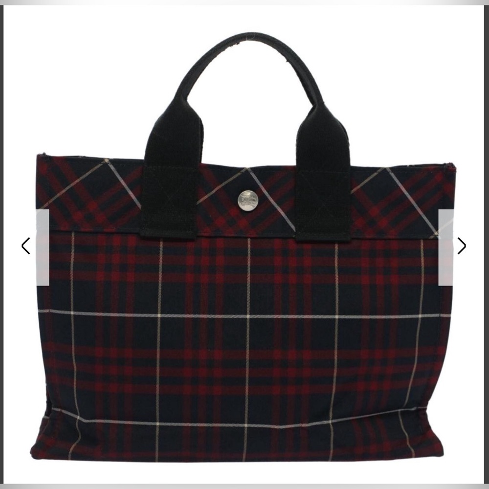 PRE LOVED BURBERRY NOVA CHECK BLUE LABEL HAND BAG NYLON RED AUTH GUC with COA